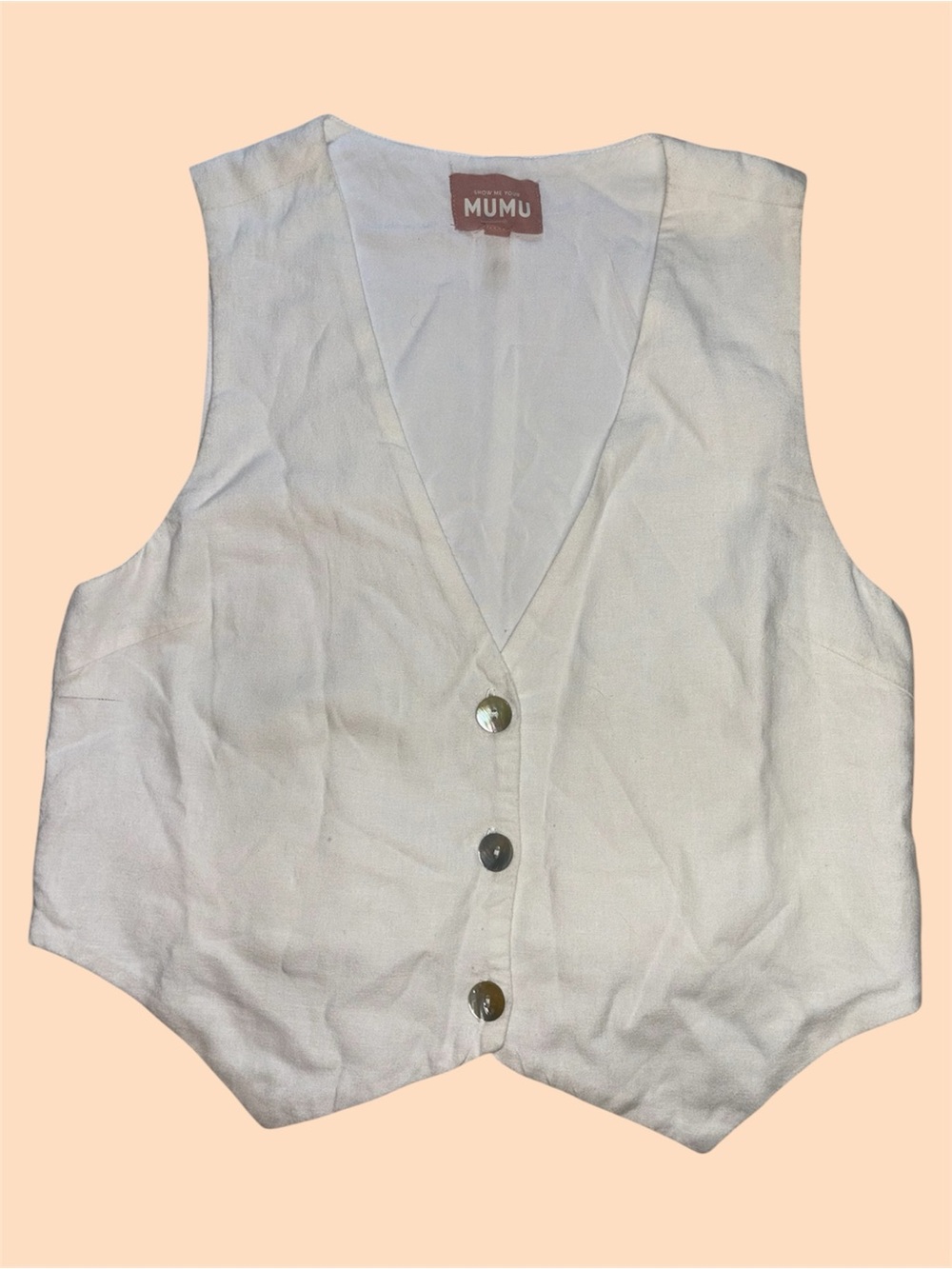 Show Me Your Mumu Vicky Tailored White Linen Button Front Sleeveless Vest